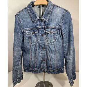 New York And Company Women's Denim‎ Jean Jacket Faded Distressed Medium